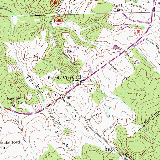 Topographic Map of Preddy Creek Church, VA