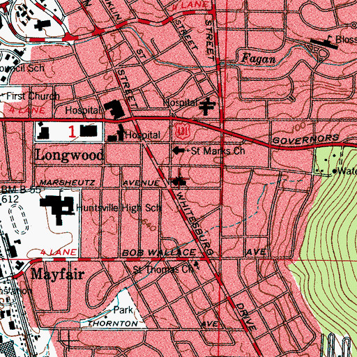 Topographic Map of Southside Baptist Church, AL