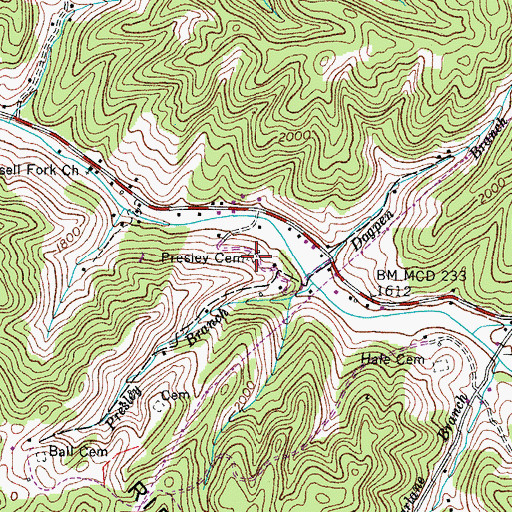 Topographic Map of Presley Cemetery, VA