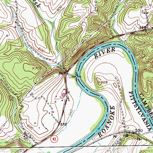 Topographic Map of Pretty Creek, VA