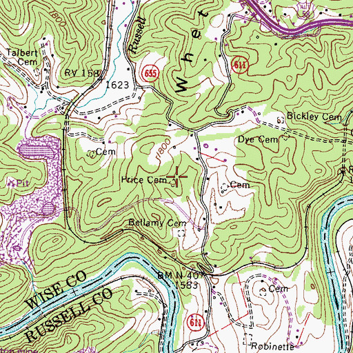Topographic Map of Price Cemetery, VA
