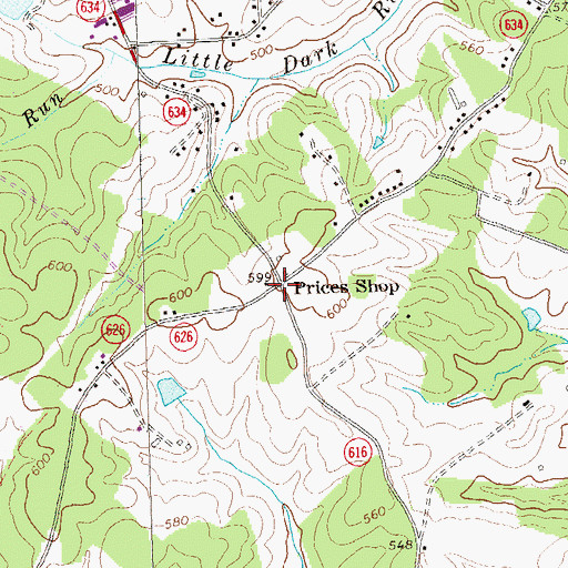 Topographic Map of Prices Shop, VA
