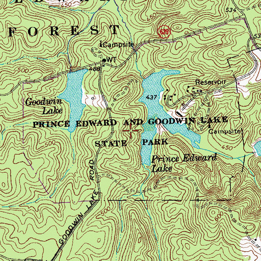 Topographic Map of Twin Lakes State Park, VA