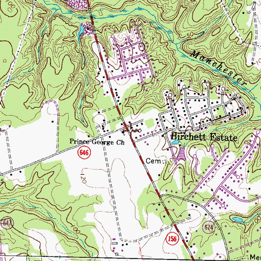 Topographic Map of Prince George Church, VA