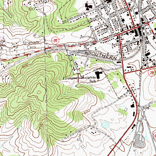 Topographic Map of Prospect Heights Middle School, VA