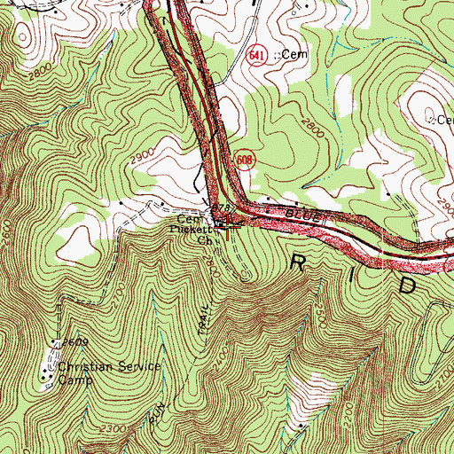 Topographic Map of Puckett Church, VA
