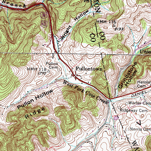 Topographic Map of Pullontown, VA