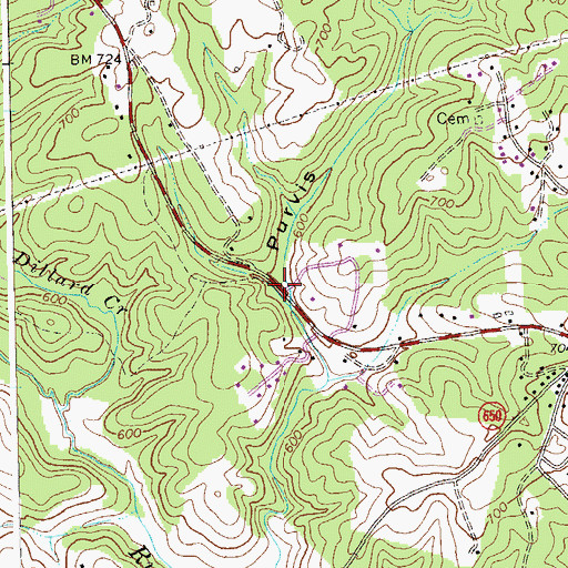 Topographic Map of Purvis Hollow, VA