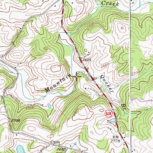 Topographic Map of Quaker Branch, VA