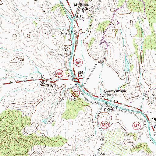 Topographic Map of Quaker Run, VA