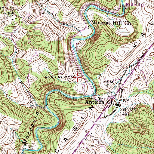 Topographic Map of Quillin Cemetery, VA