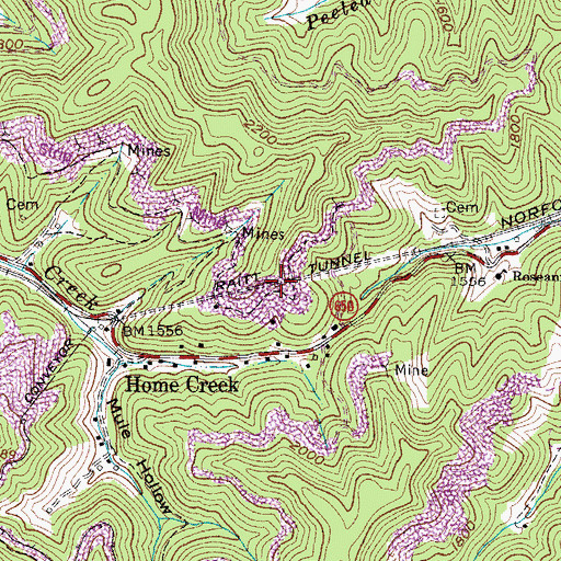 Topographic Map of Raitt Tunnel, VA