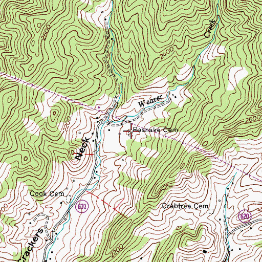 Topographic Map of Rasnake Cemetery, VA