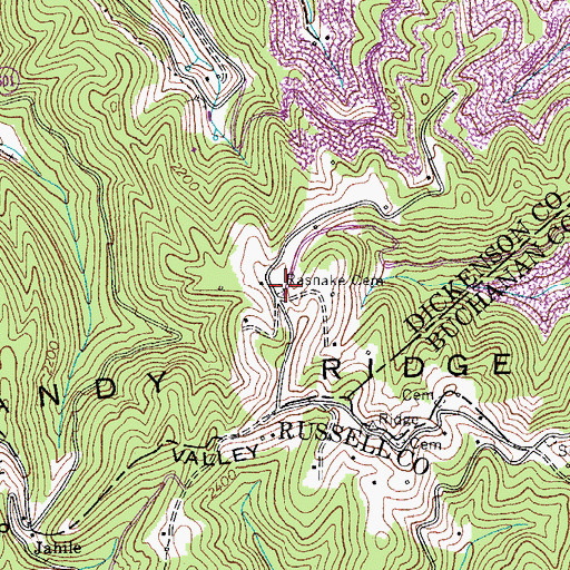 Topographic Map of Rasnake Cemetery, VA