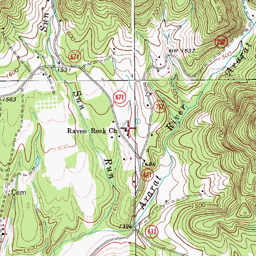Topographic Map of Raven Rock Church, VA