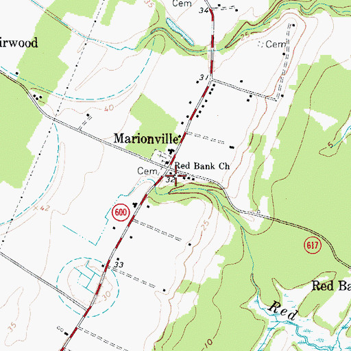 Topographic Map of Red Bank Church, VA