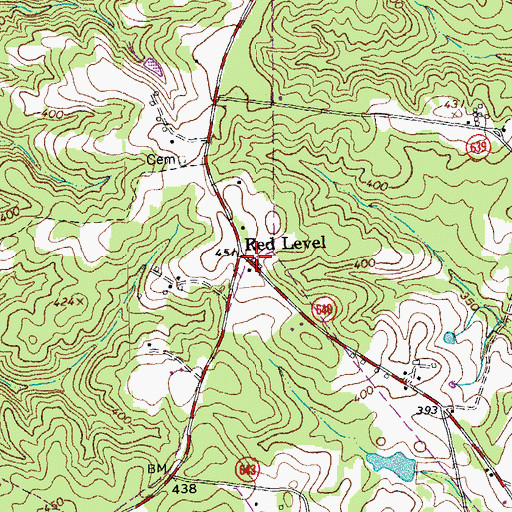 Topographic Map of Red Level, VA
