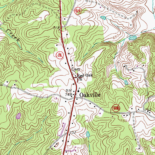 Topographic Map of Red Oak Baptist Church, VA