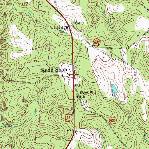 Topographic Map of Redd Shop, VA