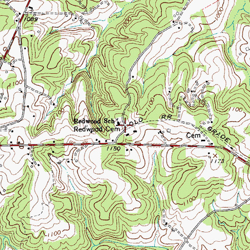 Topographic Map of Redwood School, VA