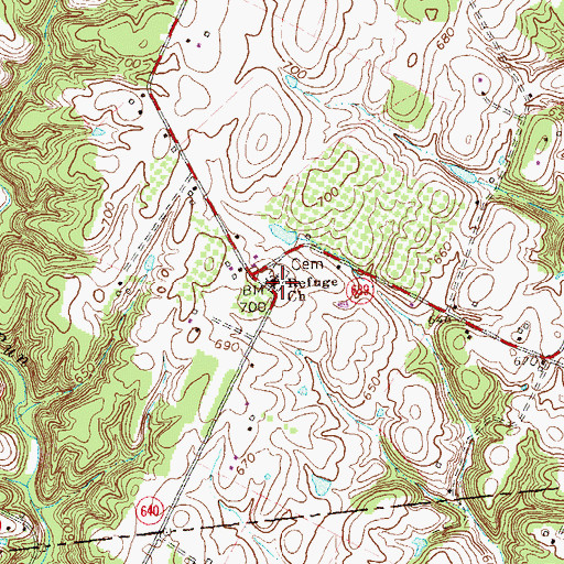 Topographic Map of Refuge Church, VA