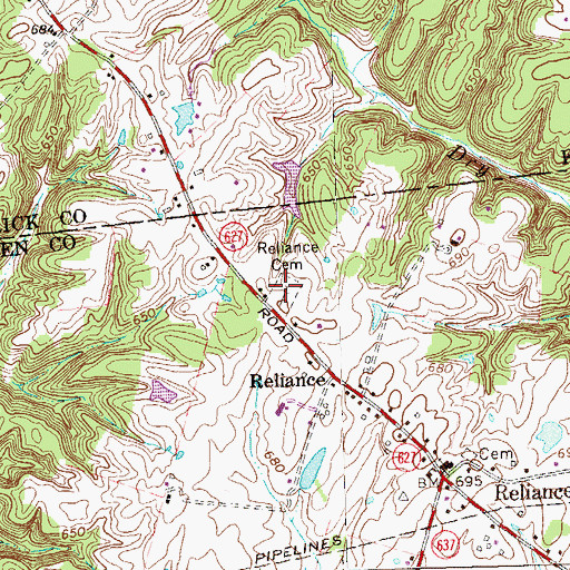 Topographic Map of Reliance Cemetery, VA