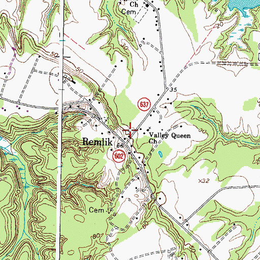Topographic Map of Remlik, VA