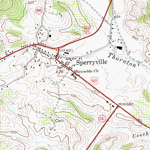 Topographic Map of Reynolds Church, VA