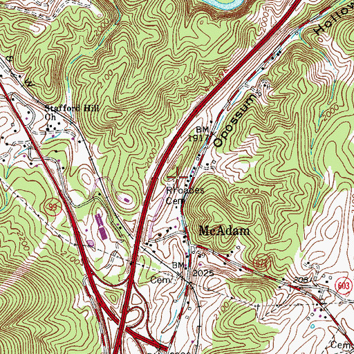 Topographic Map of Rhoades Cemetery, VA