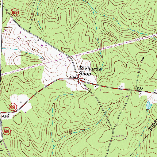 Topographic Map of Richards Shop, VA