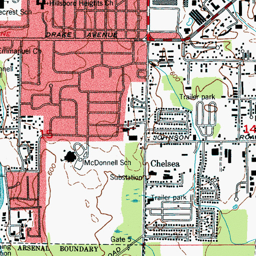 Topographic Map of Triana Village Christian Church, AL