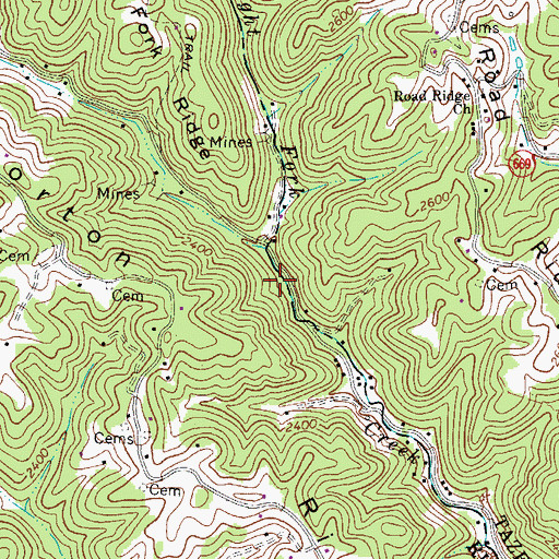 Topographic Map of Right Fork Mill Creek, VA