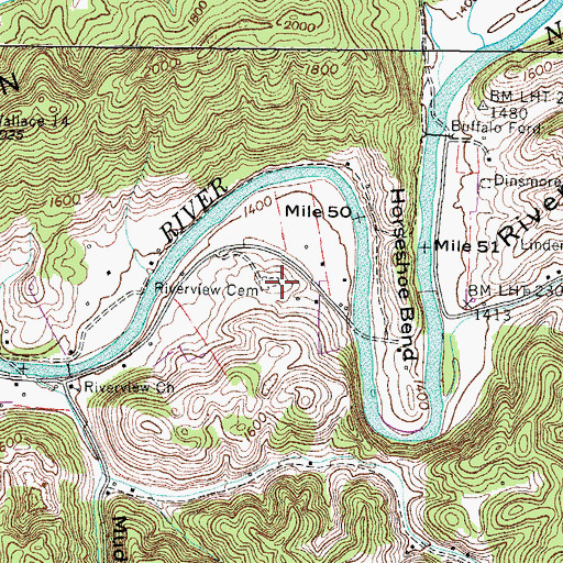 Topographic Map of Riverview Cemetery, VA