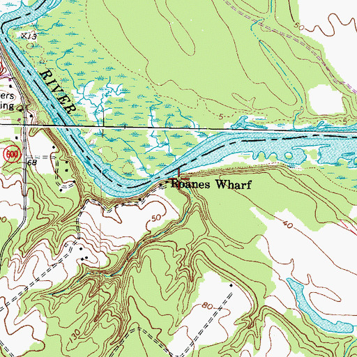 Topographic Map of Roanes Wharf, VA