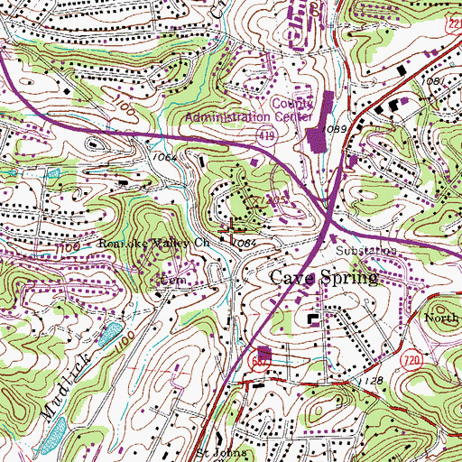 Topographic Map of Roanoke Valley Church, VA