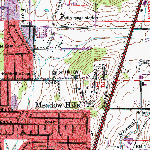 Topographic Map of Union Hill Cemetery, AL