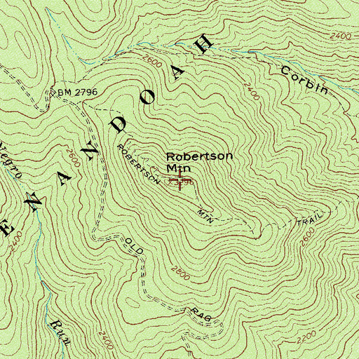 Topographic Map of Robertson Mountain, VA
