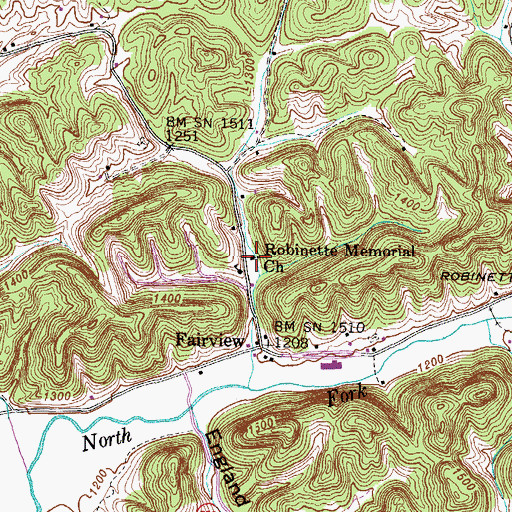 Topographic Map of Robinette Memorial Church, VA