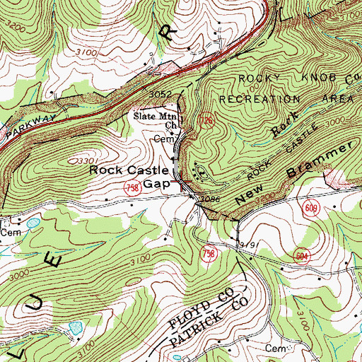 Topographic Map of Rock Castle Gap, VA