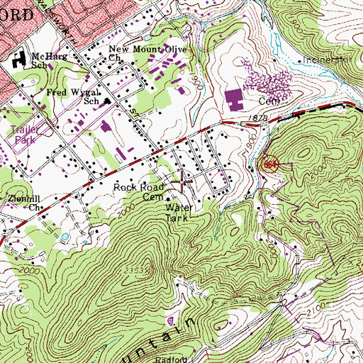 Topographic Map of Rock Road Cemetery, VA