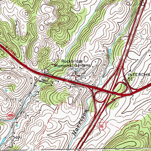 Topographic Map of Rockbridge Memorial Gardens, VA