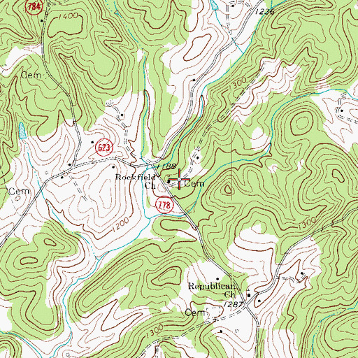 Topographic Map of Rockfield Church, VA