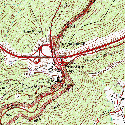 Topographic Map of Rockfish Gap, VA