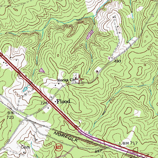 Topographic Map of Rocks Church, VA