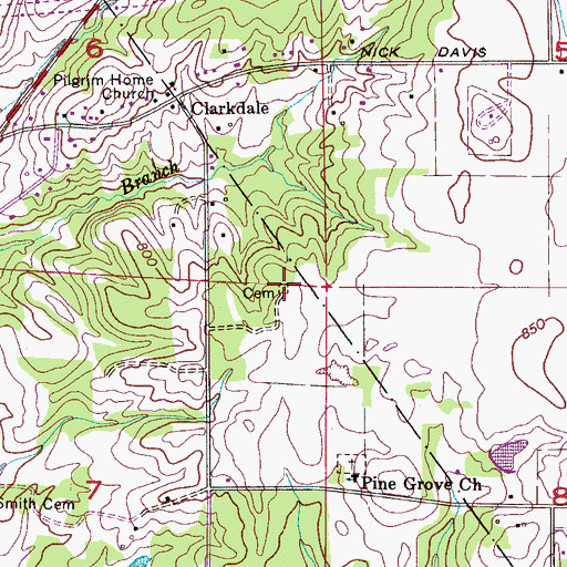 Topographic Map of Vasser-Pettus Cemetery, AL