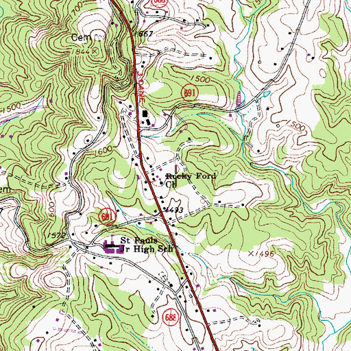Topographic Map of Rocky Ford Church, VA