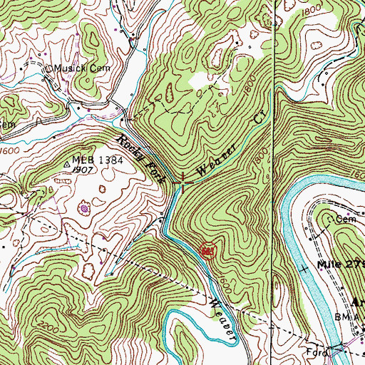 Topographic Map of Rocky Fork, VA
