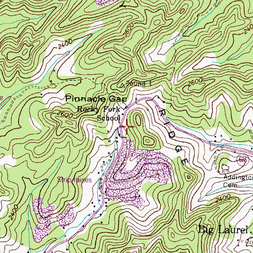 Topographic Map of Rocky Fork School, VA