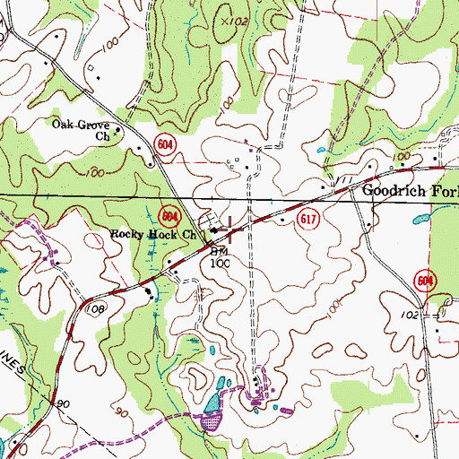 Topographic Map of Rocky Hock Church, VA