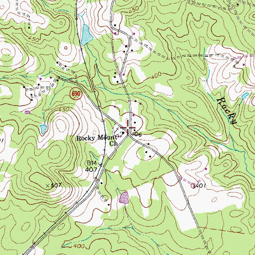 Topographic Map of Rocky Mount Church, VA